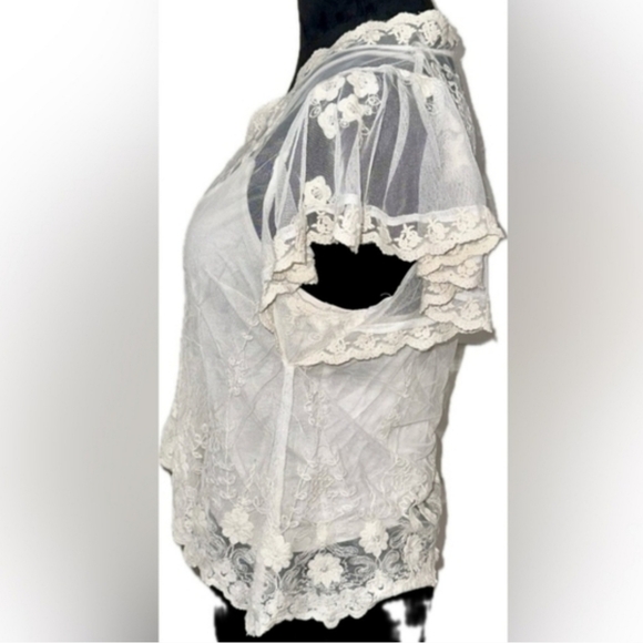 ANTHROPOLOGIE Cream Lace Flutter Sleeve Romantic Fairy Boho Gypsy Blouse Cami S - Picture 11 of 16